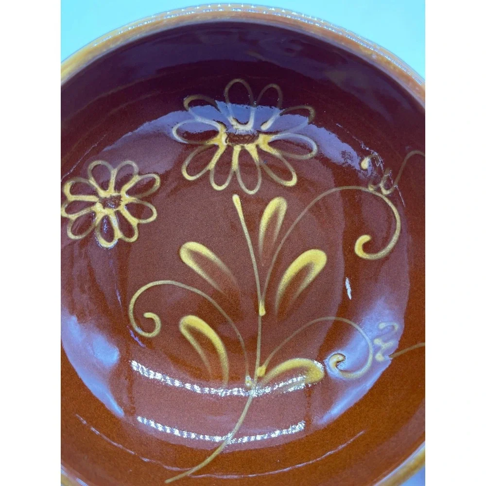 Williams Sonoma‎ Dish Bowl Brown Yellow Flower Pottery Portugal